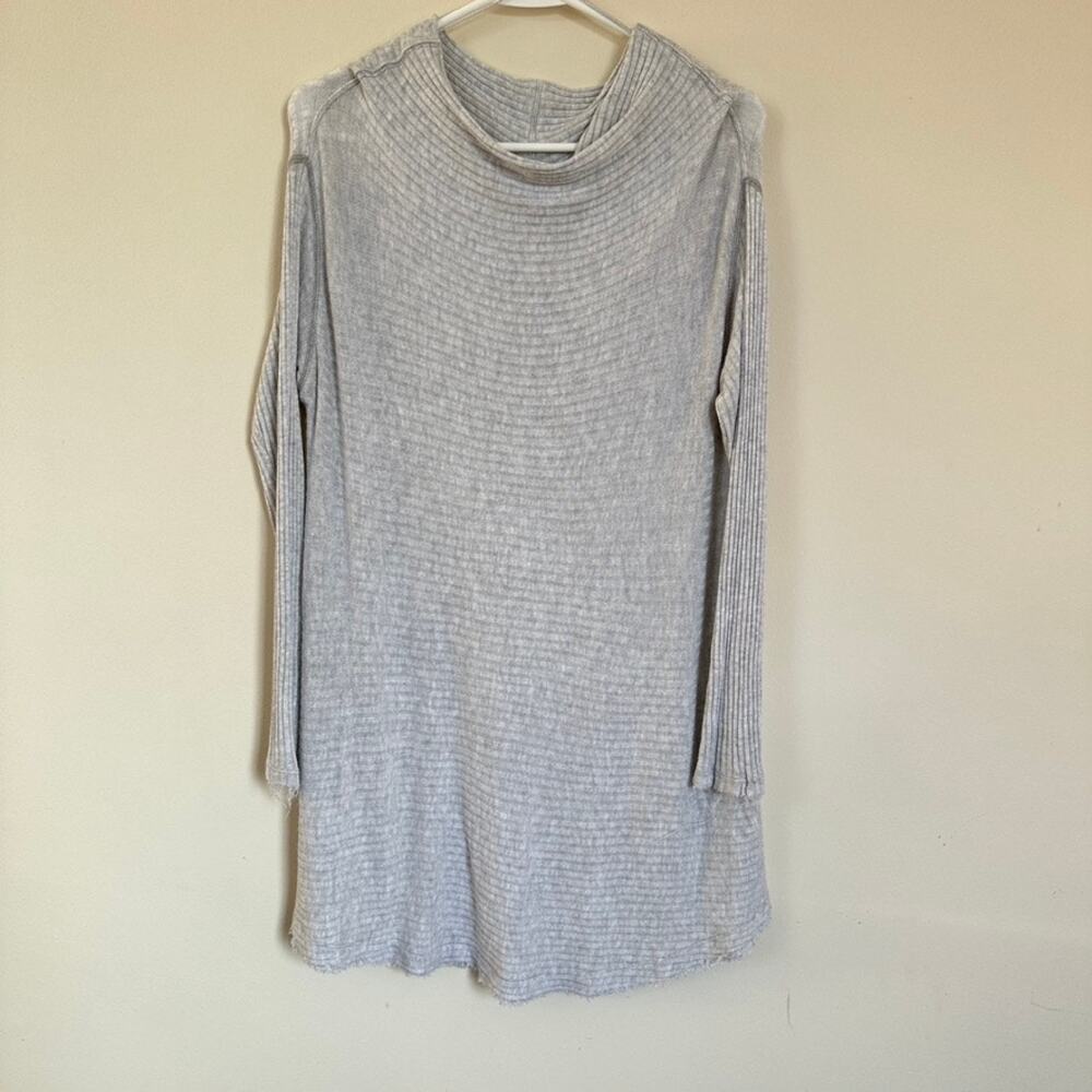 Free People Lover Ribbed Split Back Pullover Cowl Neck Long Sleeve Gray MEDIUM